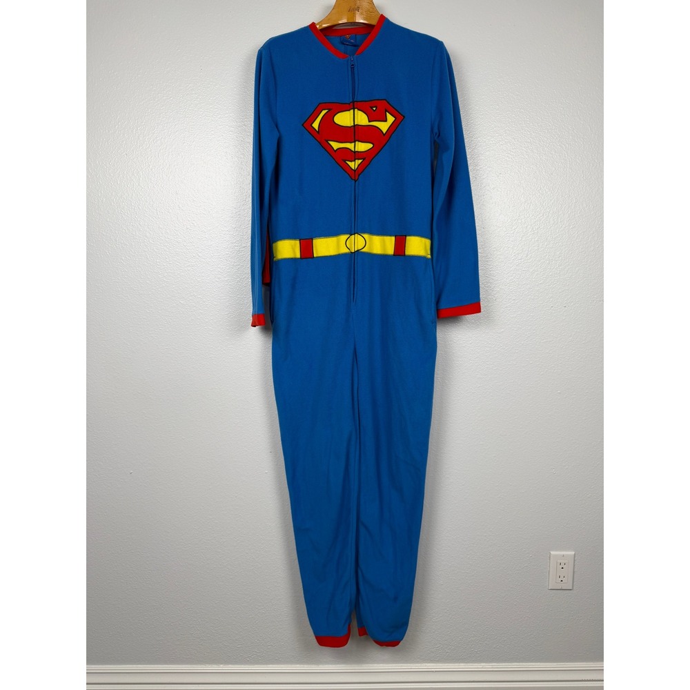 DC Comics Superman Adult M Fleece One Piece Pajamas Cape Costume with Pockets